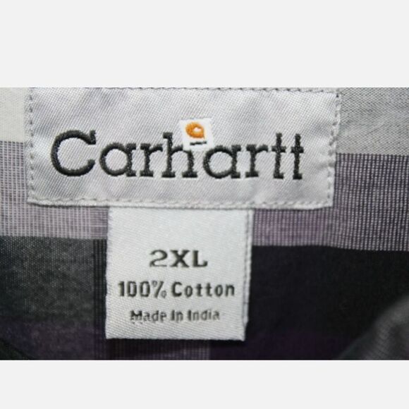CARHARTT SIZE 2XL PURPLE WHITE BLACK PLAID BUTTON FRONT LONG SLEEVE MENS SHIRT - Picture 6 of 6